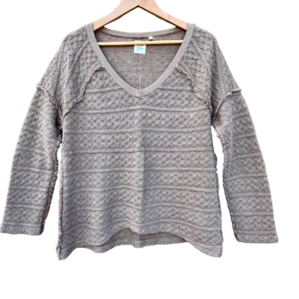 Dylan Chunky Vneck Sweater Large Brown Neutral Fisherman Coastal Grandma